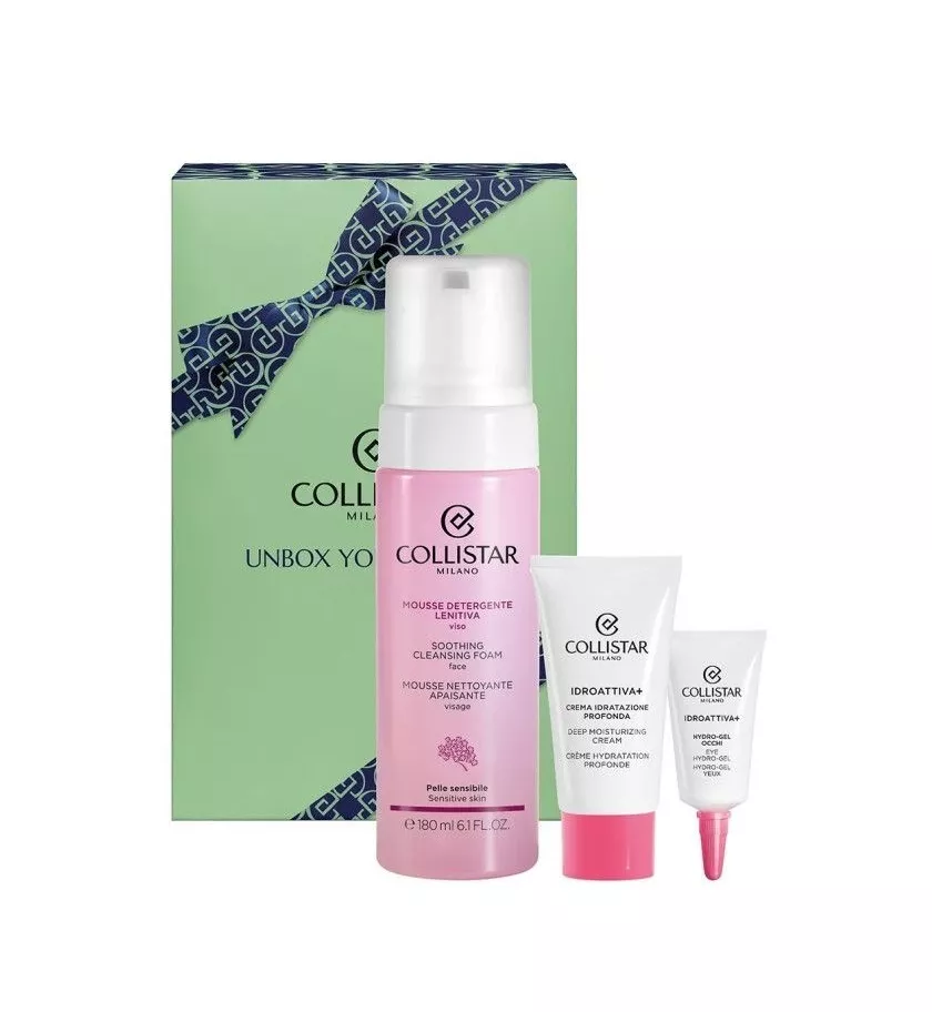 Set Collistar Unbox Your Beauty Soothing Cleansing Face Mousse 180ml + Deeply Moisturizing Cream 25ml + Eye Hydro-Gel 5ml by Collistar