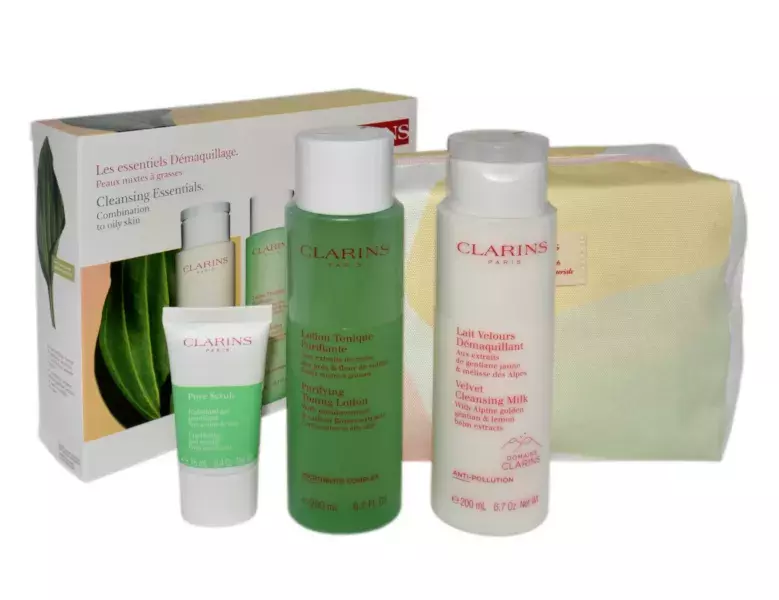 Zestaw Clarins Velvet Cleansing Milk 200ml + Purifying Toning Lotion 200ml + Pure Scrub 15ml + Cosmetics Bag 1