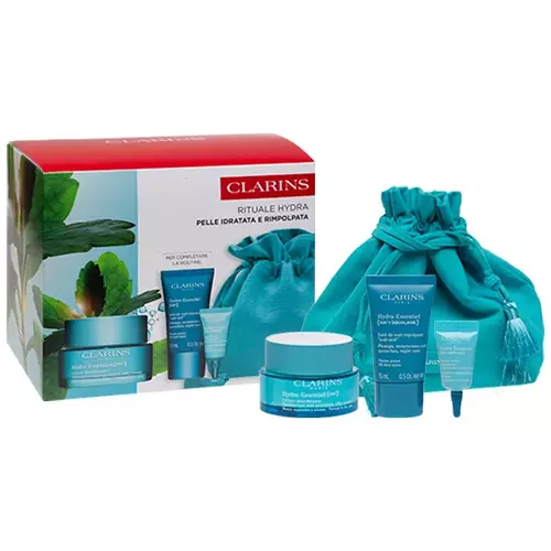 Zestaw Clarins Hydra-Essentiel Face Cream 50ml + Face Mask 15ml + Lip Scrub 3ml + Cosmetic Bag 1